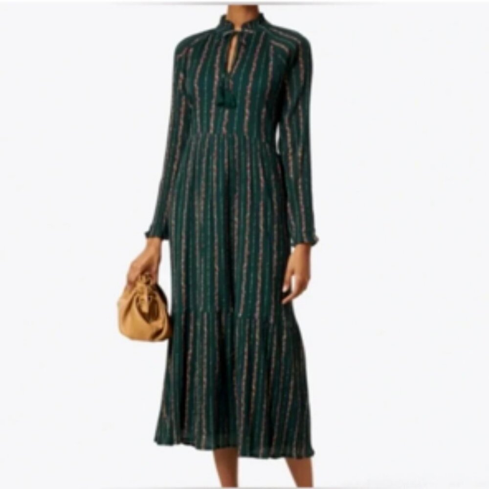 Roller Rabbit Hunter Green Floral Cotton Block Print Maxi Dress Mateaus Medium - Picture 1 of 11